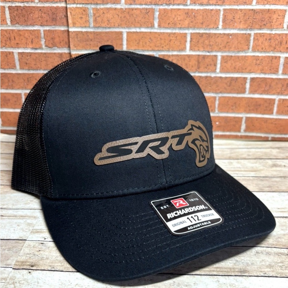 Richardson 112 SRT Leatherette Patch Trucker Hat Hellcat Hat Black